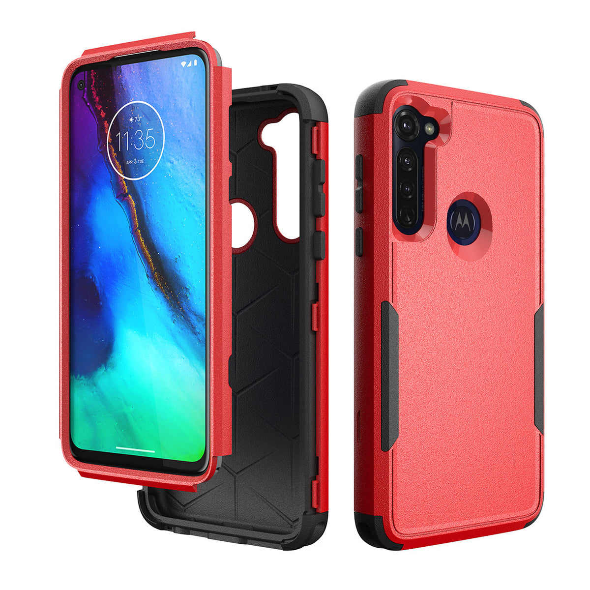 3in1 Hybrid Heavy Duty Defender Rugged Armor Military Grade Case MOTOROLA G STYLUS 2020 In Red - Heavy Duty & Reliable