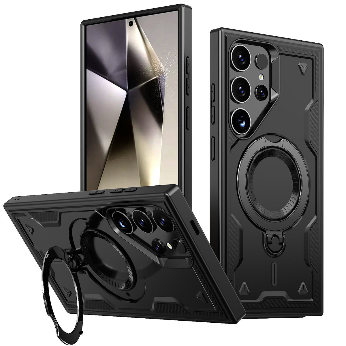 360 Degree Rotating Magnetic Versatile Stand Black Compatible with Samsung Galaxy S25 Plus - Heavy Duty & Reliable