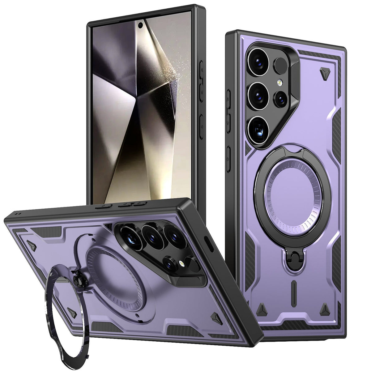 360 Degree Rotating Magnetic Versatile Stand Purple Compatible with iPhone Samsung Galaxy S25 - Crystal Clear & Reliable
