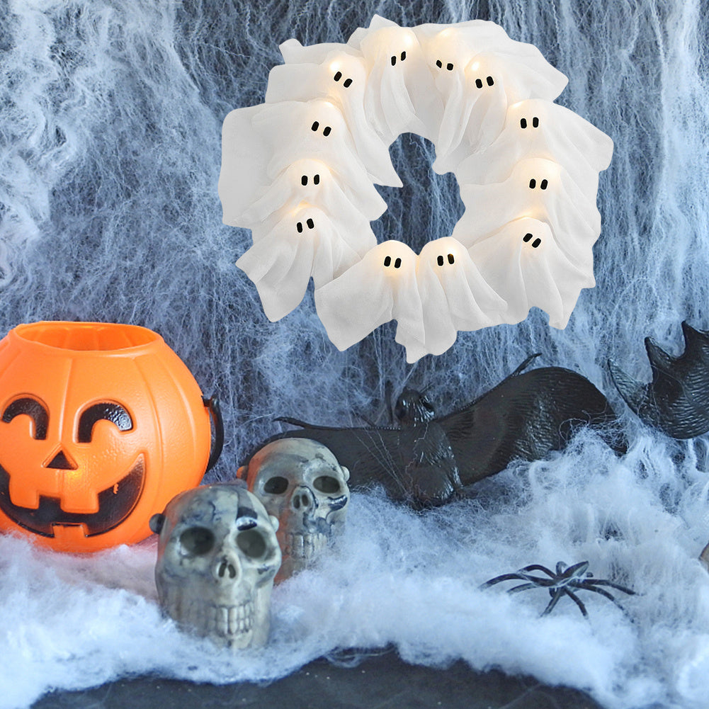 Halloween Ghost Wreath | Cute Door Sign & Glowing Holiday Decoration