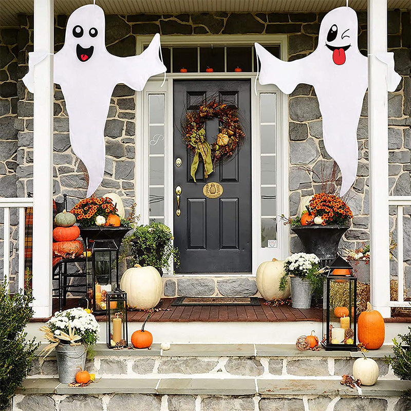 Halloween Ghost Flag | White Spooky Scene Decoration