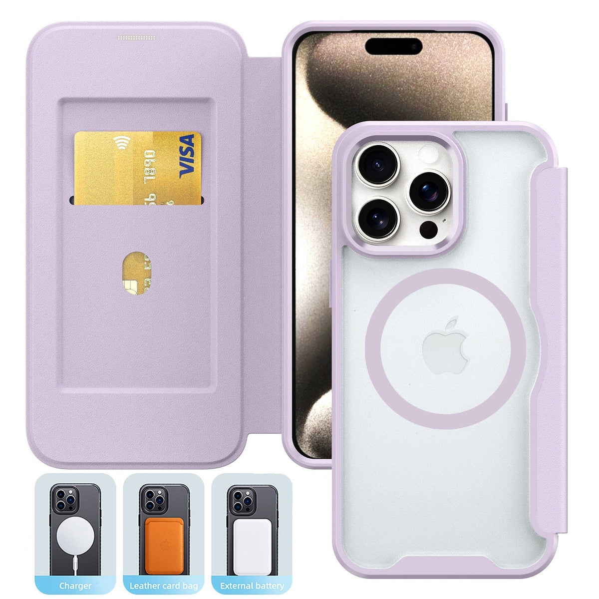 iPhone 16 Pro Compatible PU Leather Magnetic Flap Phone Case with Magsafe In Purple For iPhone 16 Pro Max (FC37-IPH16MAXPP) - Ultra-Slim Protection by