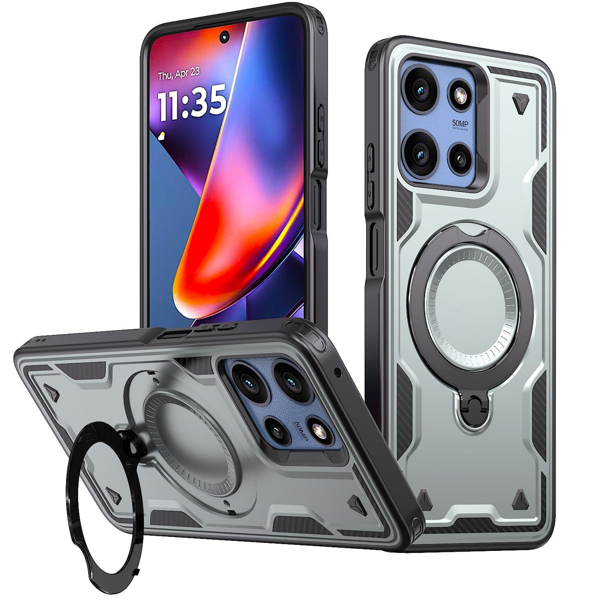 360¡ã Rotating Magnetic Versatile Stand Gray Compatible with Motorola Moto G POWER 5G 2025 (PC73-MOTGPOWER-5G(2025)GY) - Ultra-Slim & Reliable