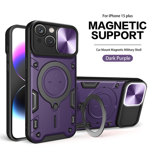 IPHONE 15 Plus Compatible TPU PC Shockproof Magnetic Phone Case with Free Adjustment Ring Holder for IPHONE 15 Plus in Purple - Premium Protection by