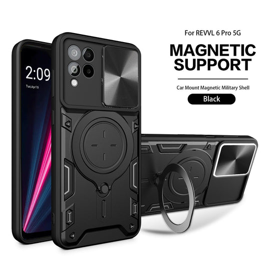 TPU PC Shockproof Magnetic Phone Case with Free Adjustment Ring Holder for REVVL 6 PRO 5G in Black - Ultra-Slim & Reliable