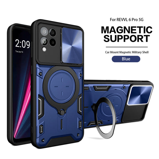 TPU PC Shockproof Magnetic Phone Case with Free Adjustment Ring Holder for REVVL 6 PRO 5G in Blue - Heavy Duty & Reliable