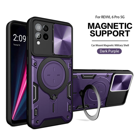 TPU PC Shockproof Magnetic Phone Case with Free Adjustment Ring Holder for REVVL 6 PRO 5G in Purple - Ultra-Slim & Reliable