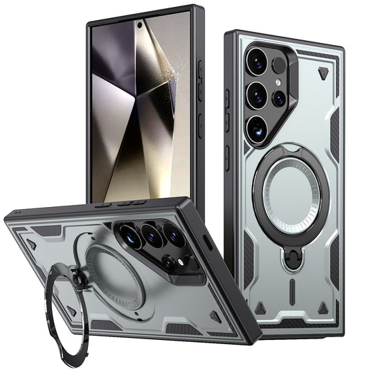 360 Degree Rotating Magnetic Versatile Stand Gray Compatible with iPhone Samsung Galaxy S25 - Crystal Clear & Reliable