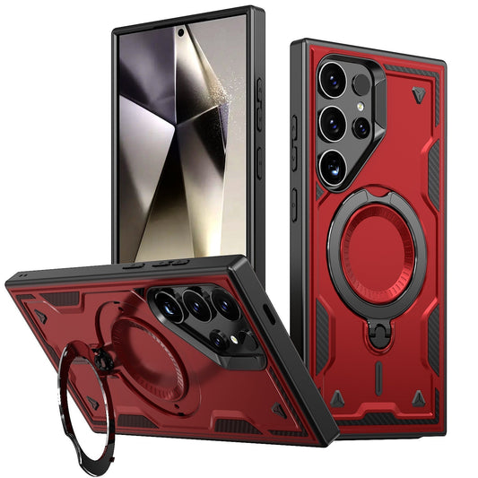 360 Degree Rotating Magnetic Versatile Stand Red Compatible with iPhone Samsung Galaxy S25 Plus - Ultra-Slim & Reliable