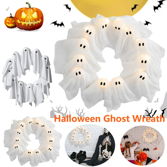 Halloween Ghost Wreath | Cute Door Sign & Glowing Holiday Decoration